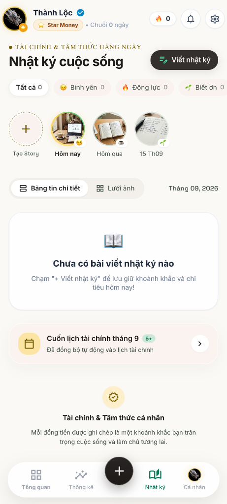 Màn hình Nhật ký cuộc sống Lộc Money 2